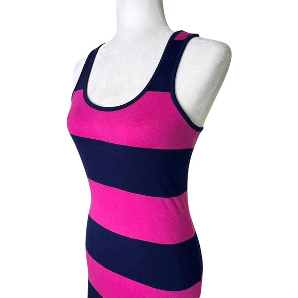 6 degrees Maxi Dress Stretchy Striped Racerback Fuchsia Hot Pink Navy Blue XS - Picture 3 of 11